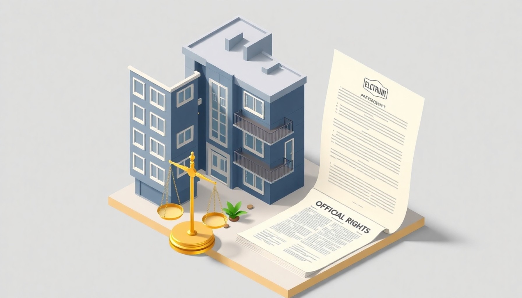 Apartman sakinlerinin hukuki haklarını temsil eden izometrik çizim