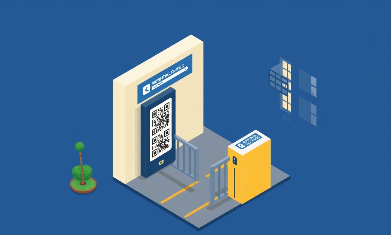 Site girişinde dijital misafir kayıt ve giriş kontrol sistemini temsil eden kiosk illüstrasyonu