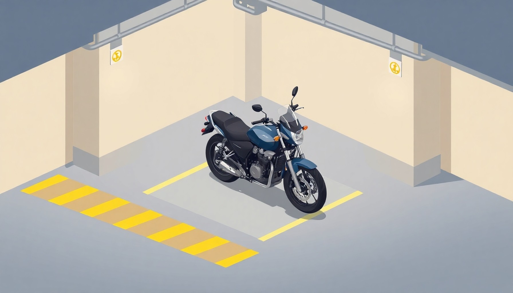Apartman otoparkında belirlenen motosiklet park alanında park etmiş motosiklet