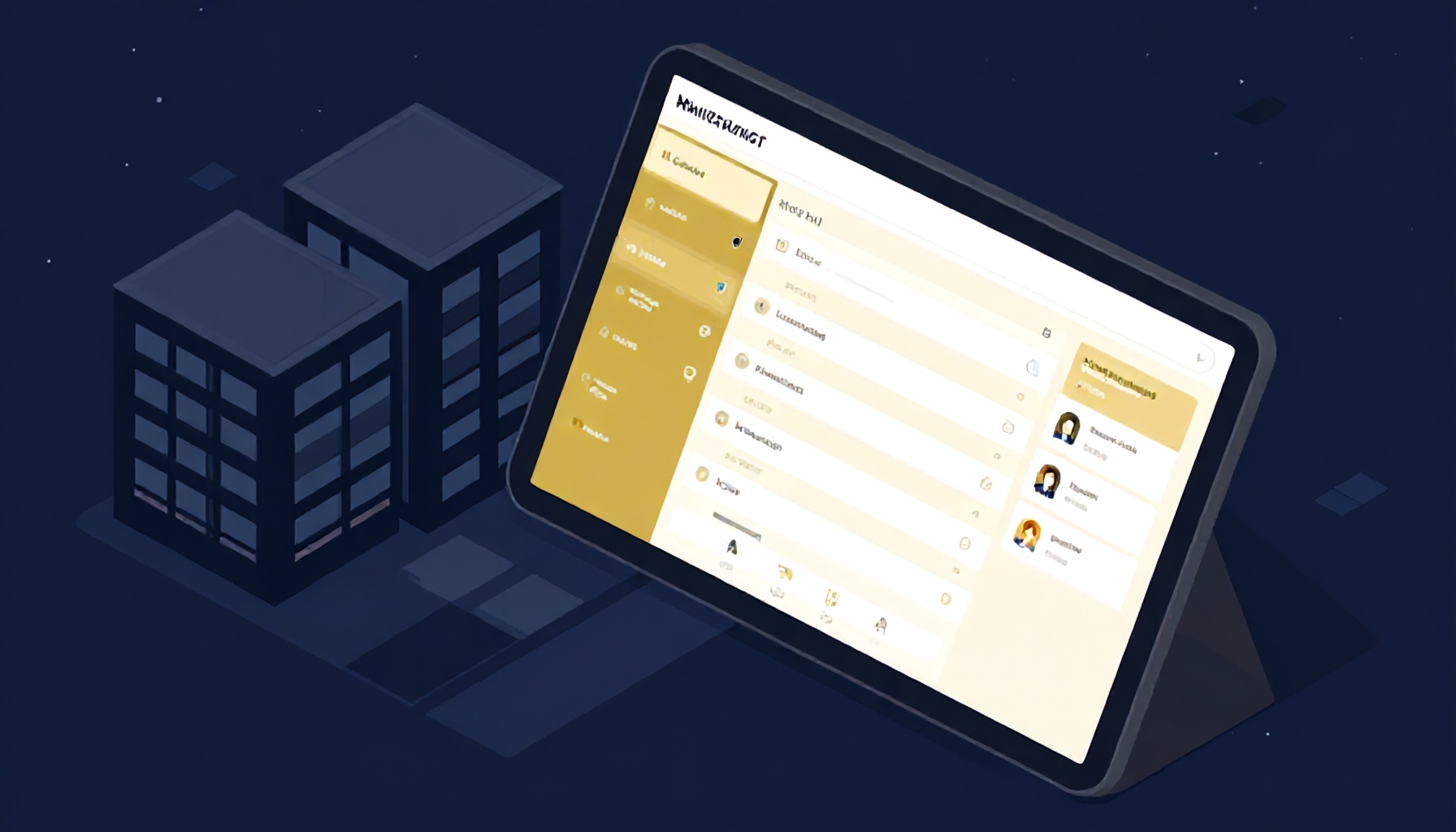 Dijital bina yönetim platformu dashboard illüstrasyon