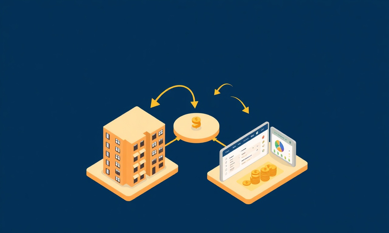 Apartman birimleri ile merkezi yönetim panosu arasında dijital aidat akışı illüstrasyonu