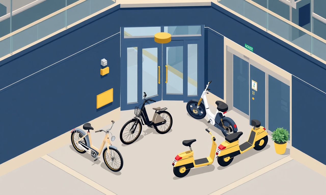 Apartman girişinde bisiklet ve scooter yoğunluğunu gösteren izometrik görsel