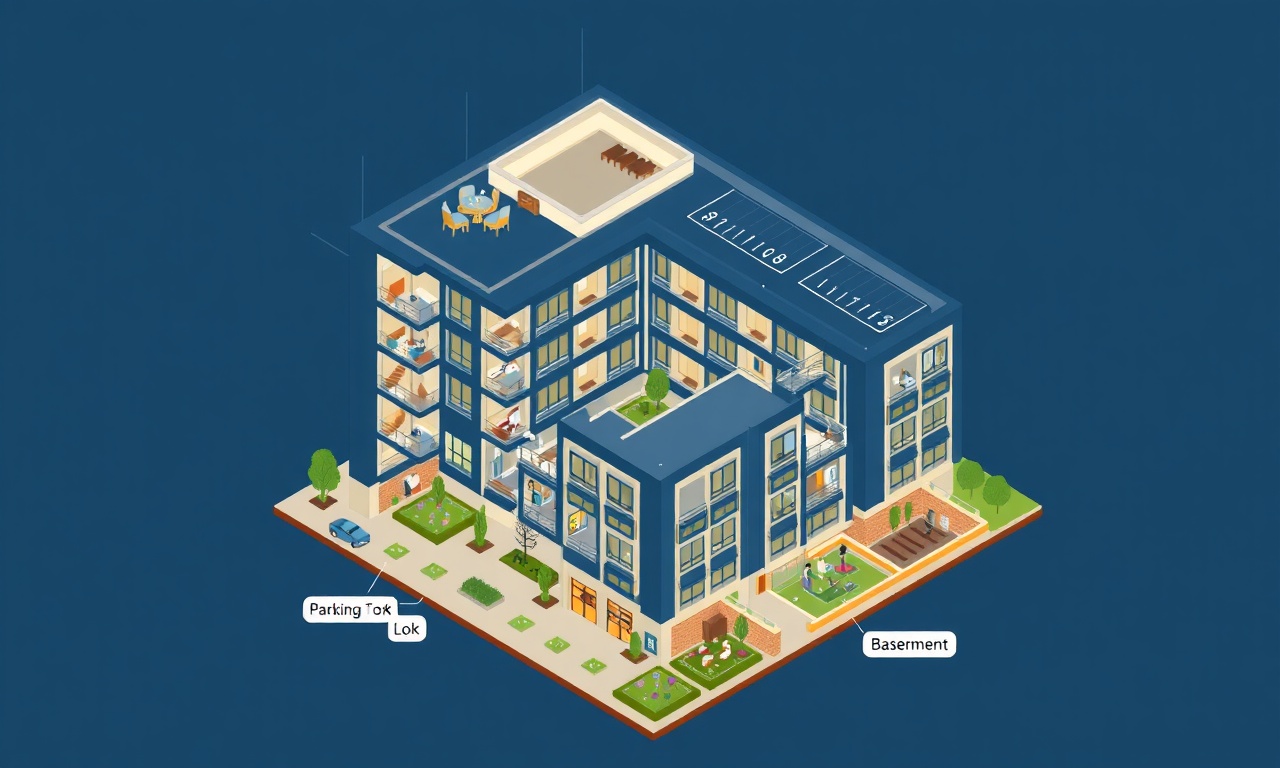 Apartman ortak alanları: lobi, çatı, otopark, bahçe ve bodrum katı