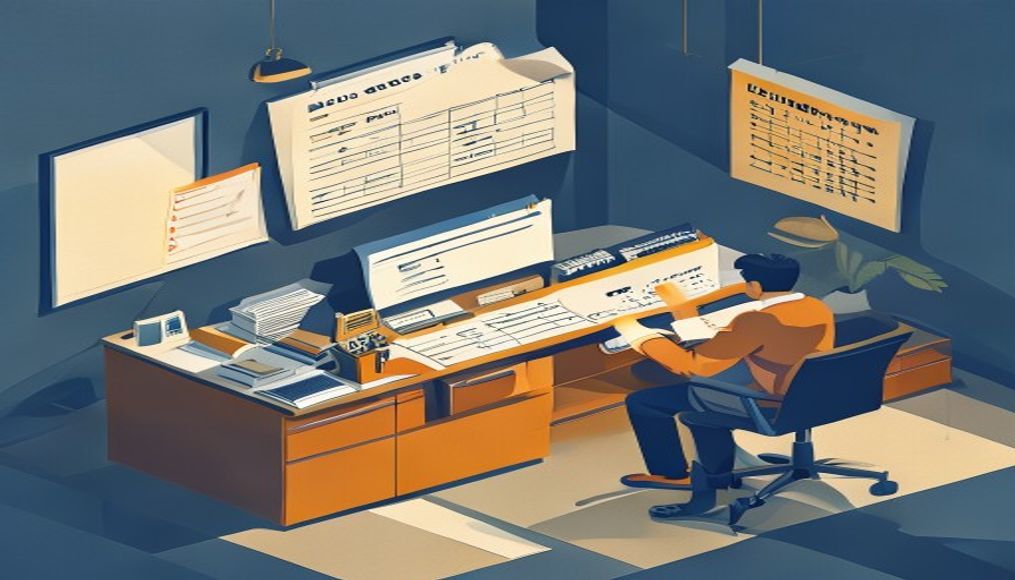 Dağınık ofis, gecikmiş bildirimler ve stresli iş sahibi