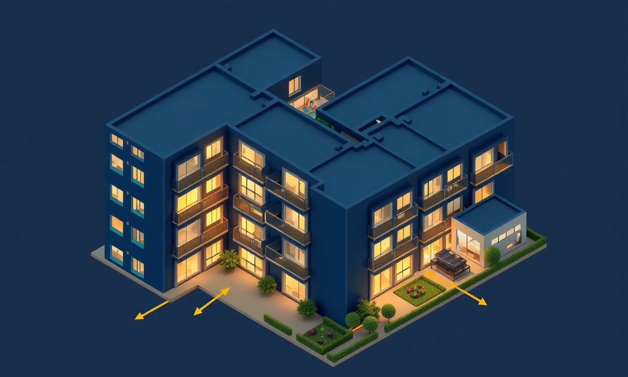 Konut sitesinde ortak giderin kiracıya yansıtılmasını gösteren apartman illüstrasyonu