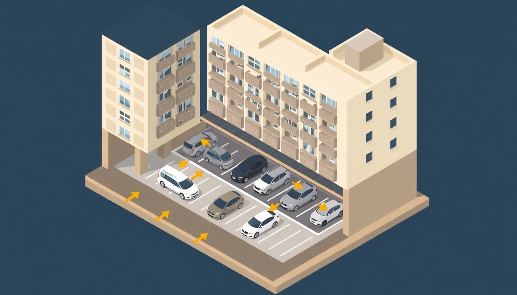 Apartman otopark katı ve araç akışı sorunu illüstrasyonu