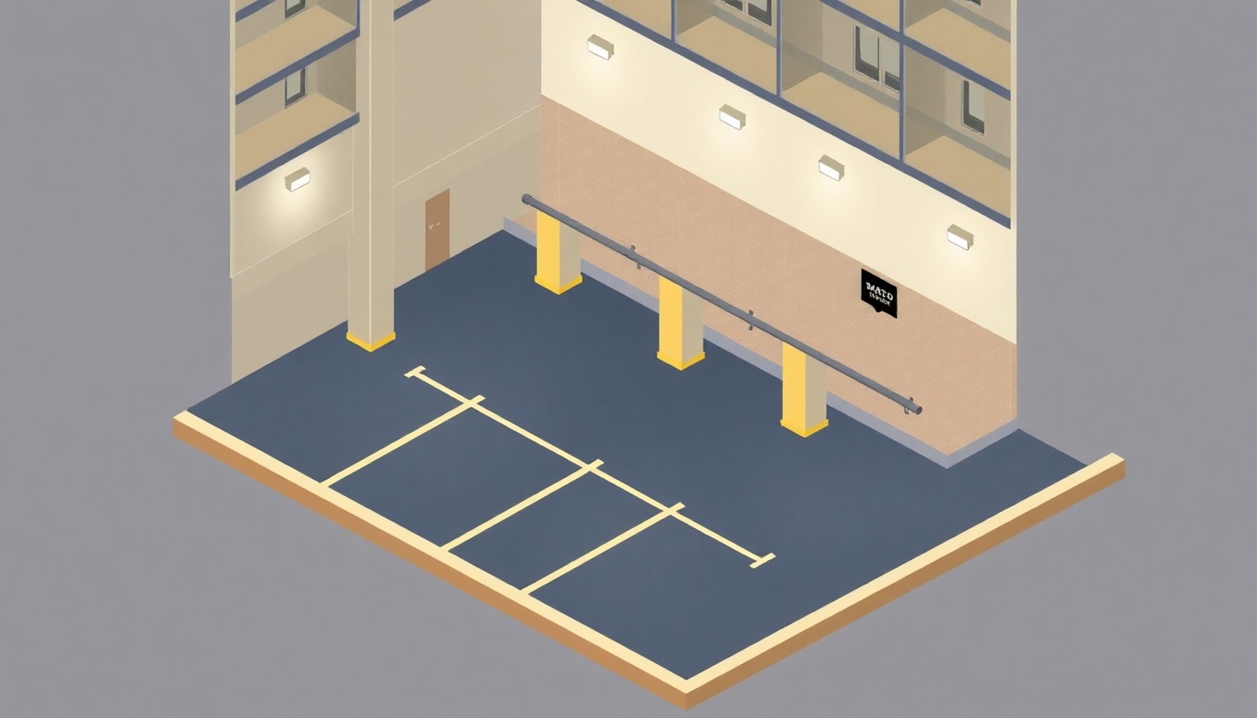 Apartman ortak otopark alanı mimari gösterimi
