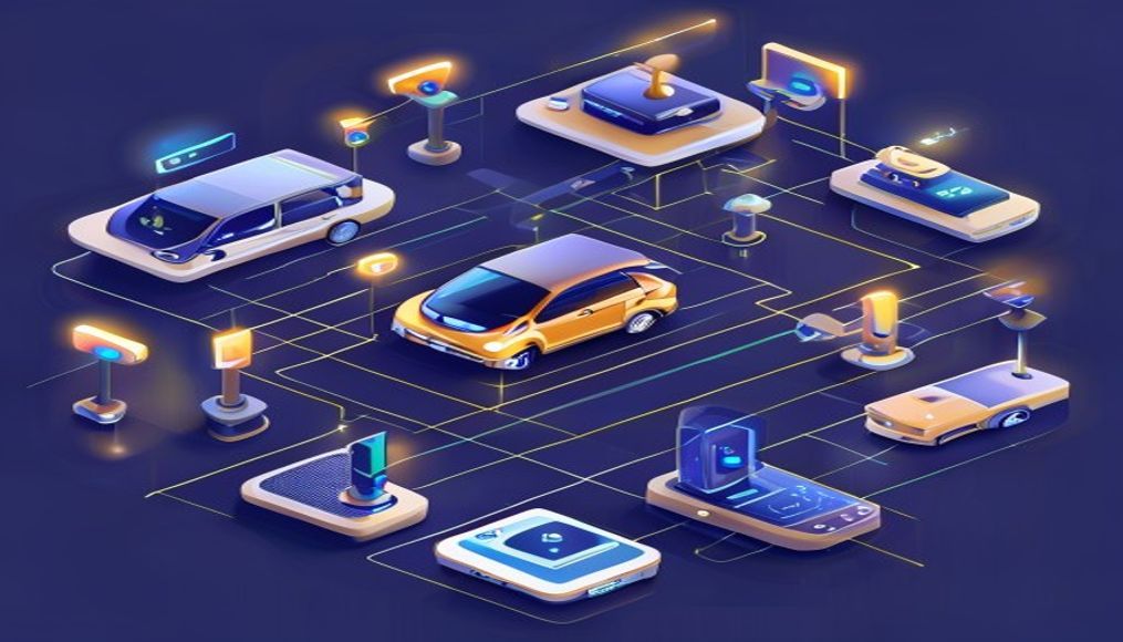 Akıllı otopark sistemi, sensörler, kameralar ve mobil uygulama gösteren görsel