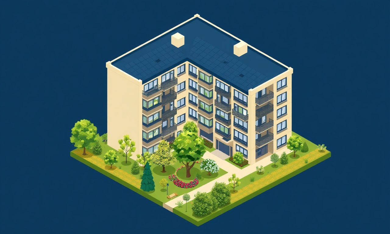Peyzaj yönetiminin mülk değerine katkısını gösteren apartman bahçesi illüstrasyonu