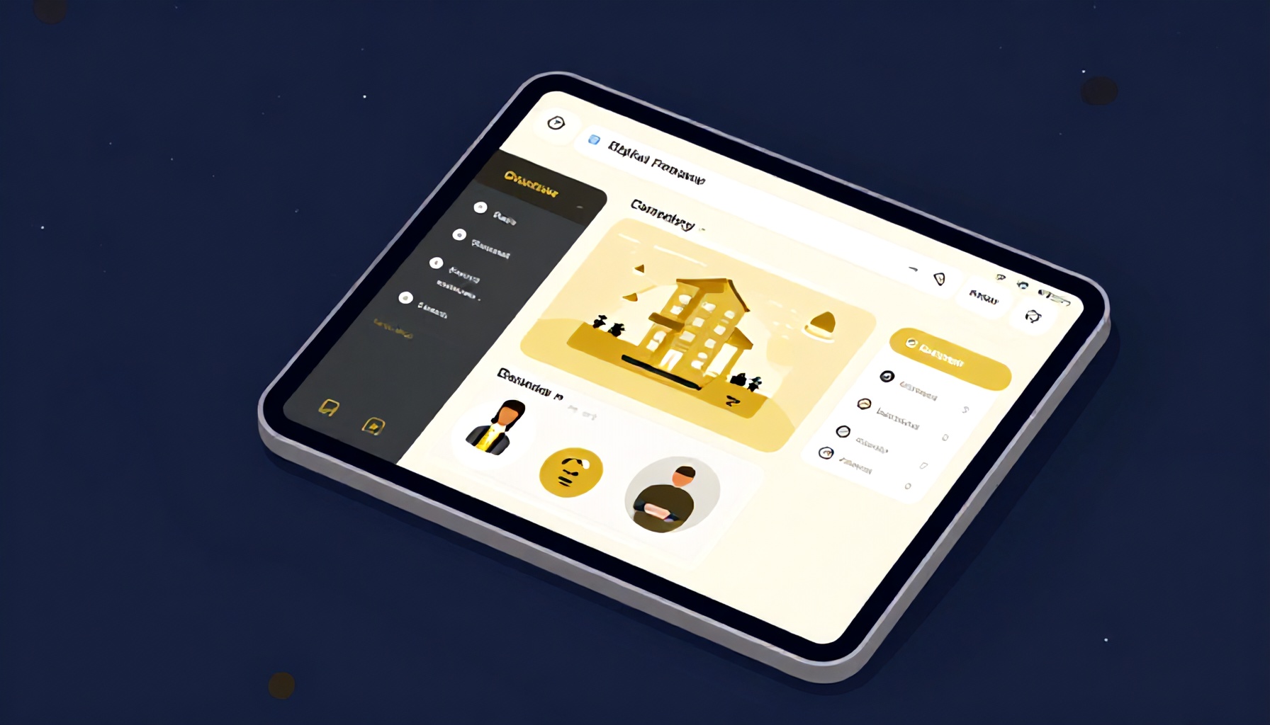 Dijital platform üzerinden plaza ortak alan yönetimini gösteren illüstrasyon