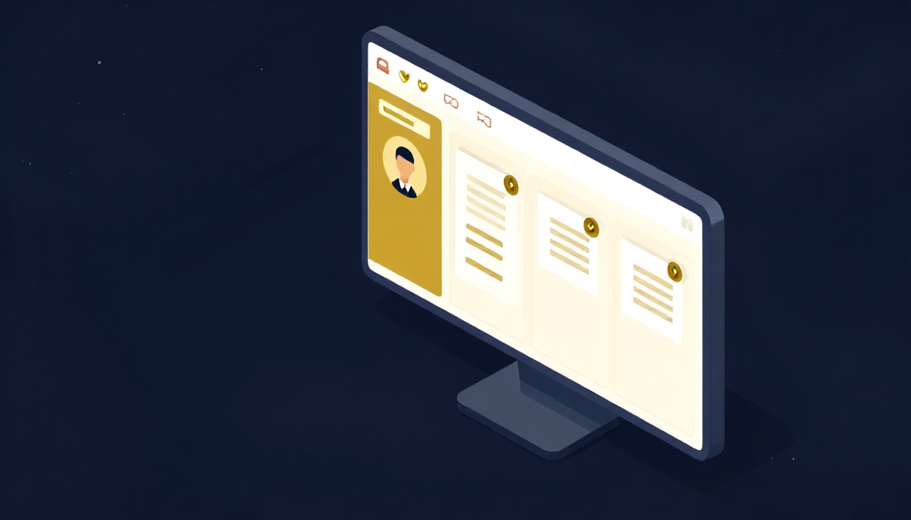 Kiracı yönetim panosu ve belge ikonları ile dijital platform temsili