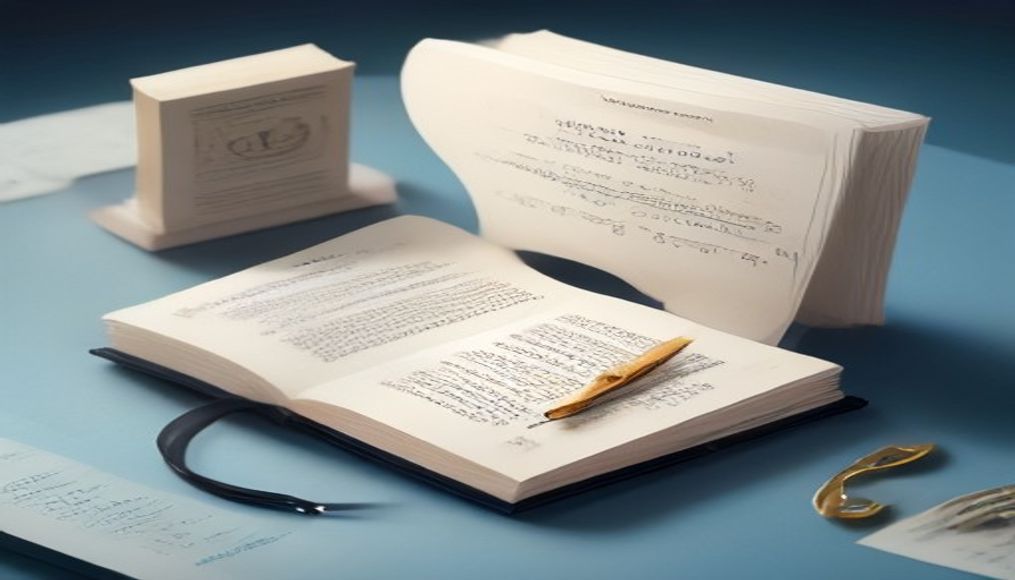Hukuki kaynakları gösteren kitap ve belge sahnesi