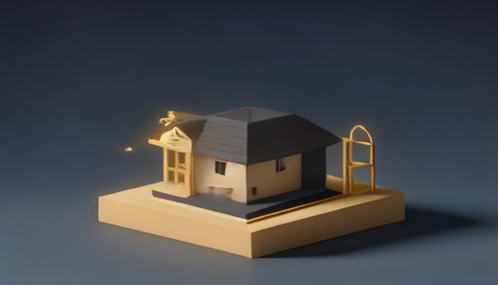 Terazi, ev modeli ve para yığını