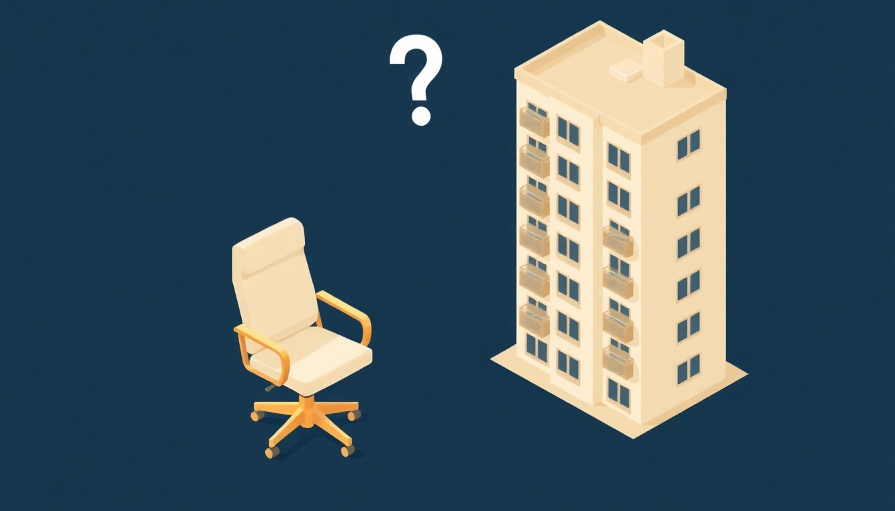 Yönetici olmayan apartmanı gösteren boş sandalyeli izometrik illüstrasyon