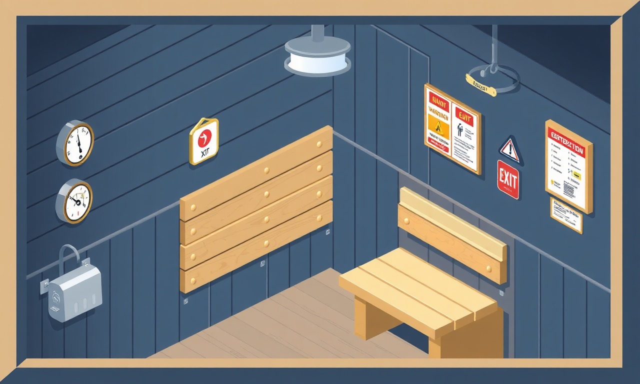 Sauna alanında güvenlik uyarıları ve teknik denetim görseli