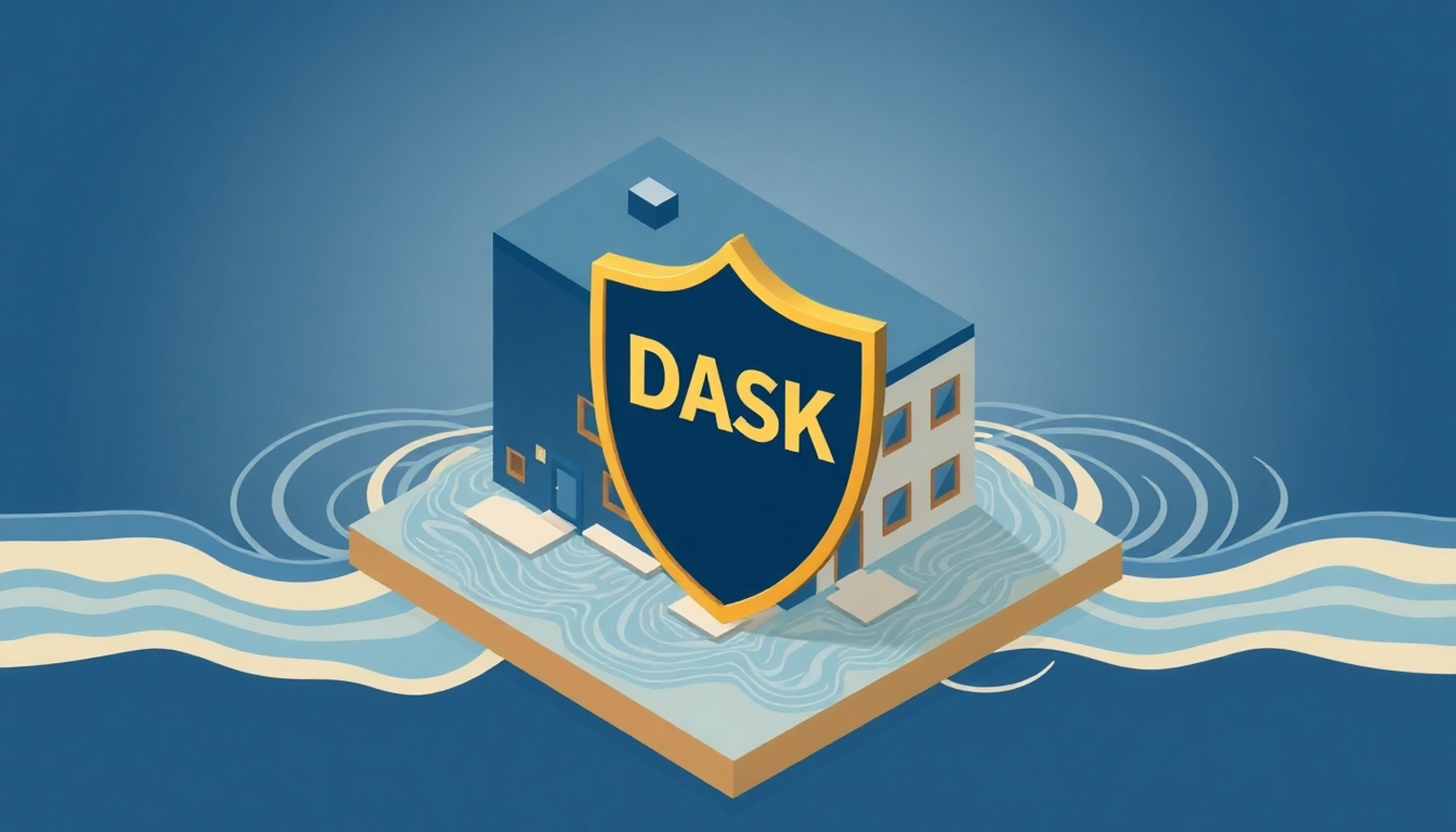 DASK sigortasının depreme karşı koruma sağlarken sel dalgalarının yanından geçtiğini gösteren çizim
