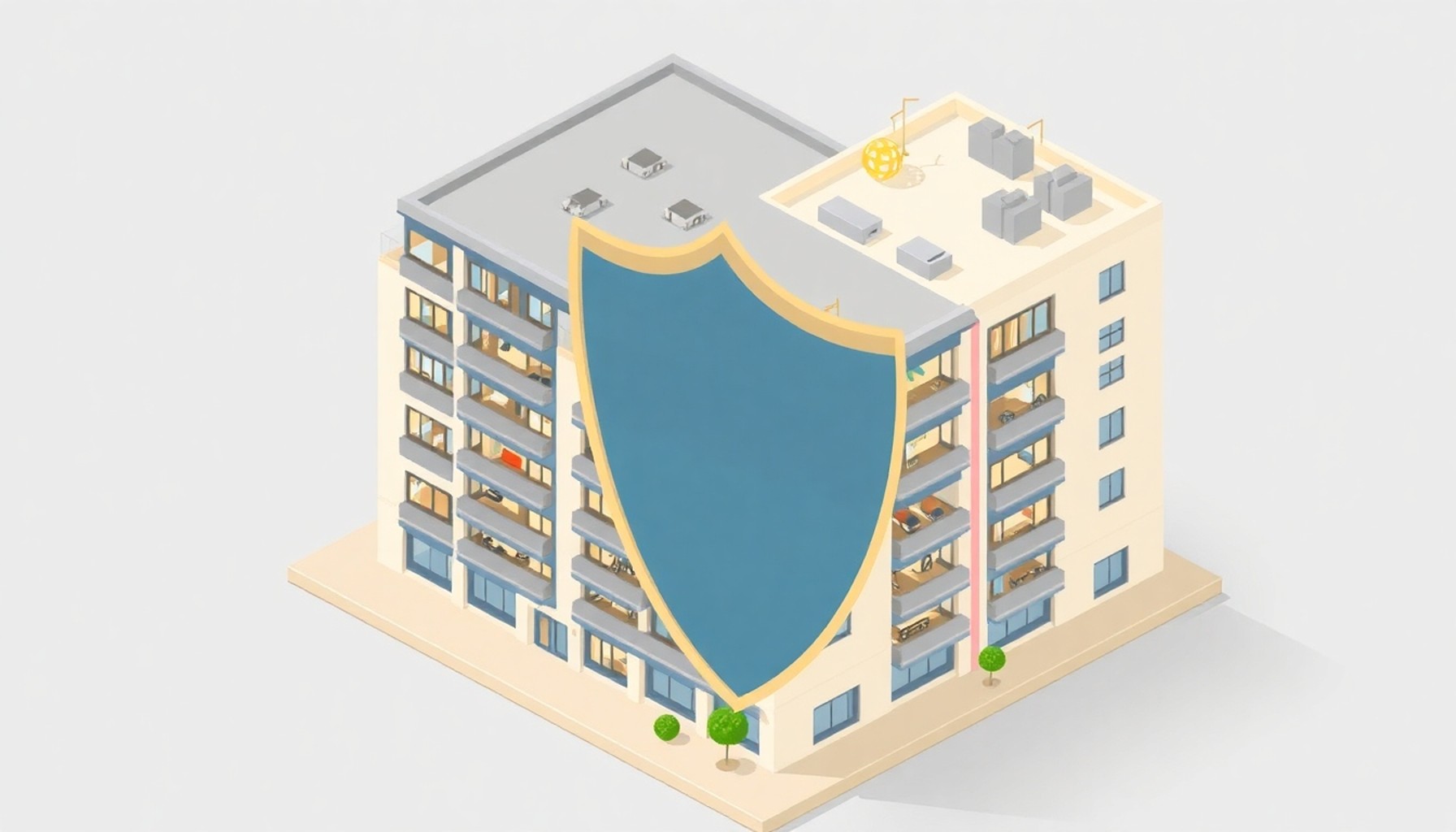 Apartmanın ortak alanlarını kapsayan bina sigortasını gösteren çizim