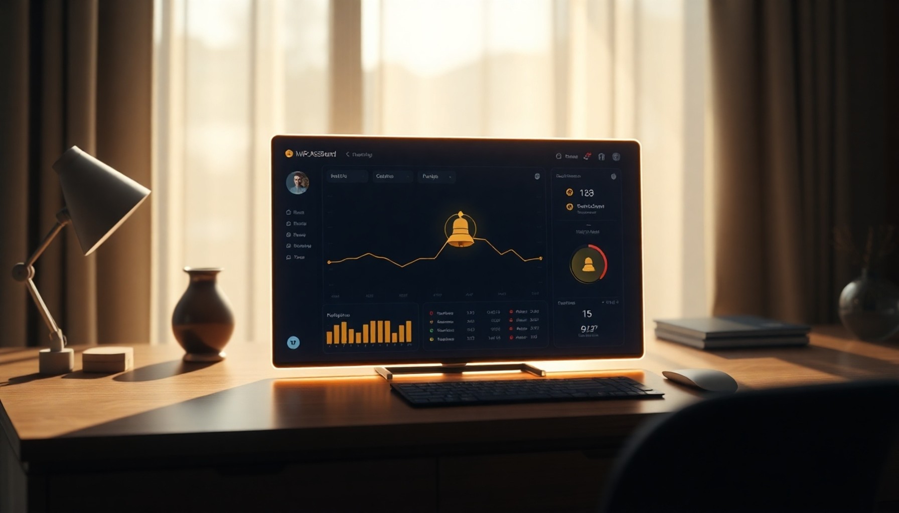 Koyu lacivert panel ekranı ve altın bildirim zili simgesi — Site Yönetimi platform arayüzü