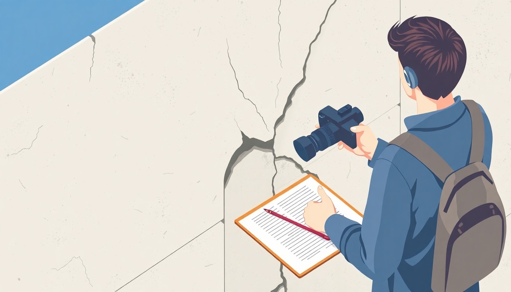 Beton duvar çatlaklarını belgeleme süreci illüstrasyonu