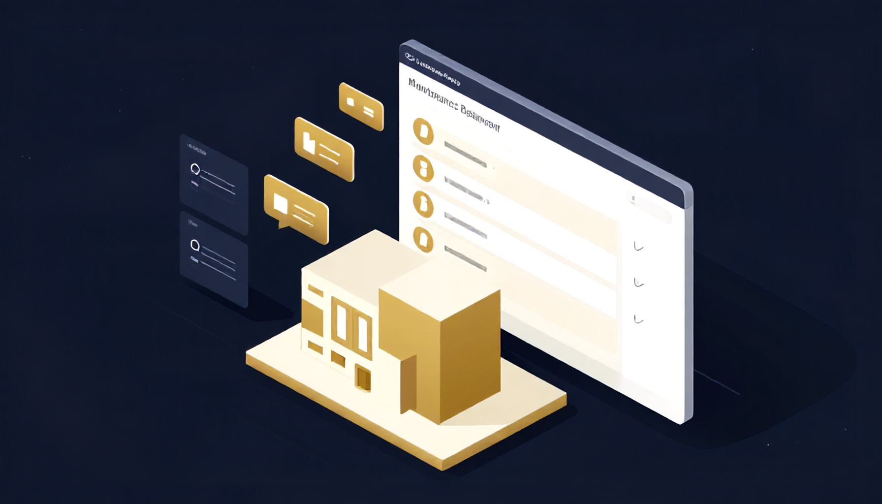Bina yönetim SaaS platformu arıza takip ve kiracı iletişim modülü illustrasyonu