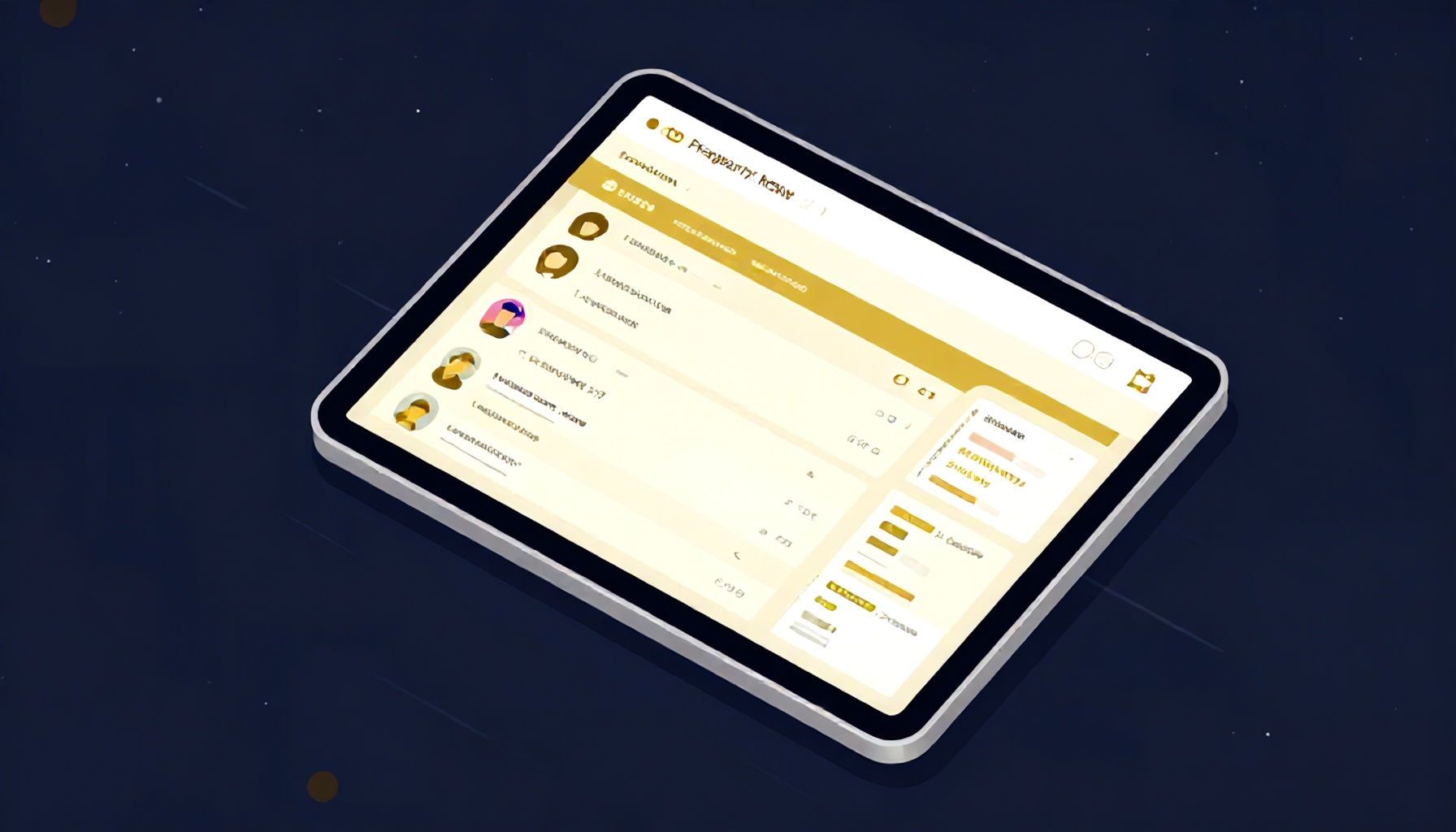 Modern bina yönetim paneli tablette kiracı kayıtları ve bildirim geçmişi
