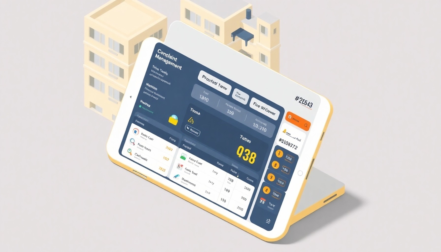 Apartman şikayet takip platformu dijital ekran isometrik çizimi