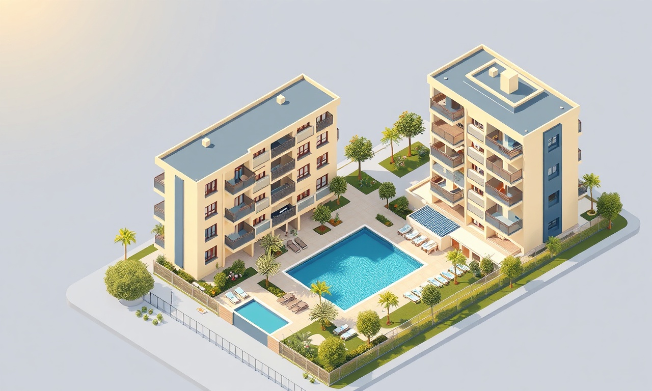 Cukurova'nın Akdeniz iklimine göre site yönetimi planlaması — izometrik illüstrasyon