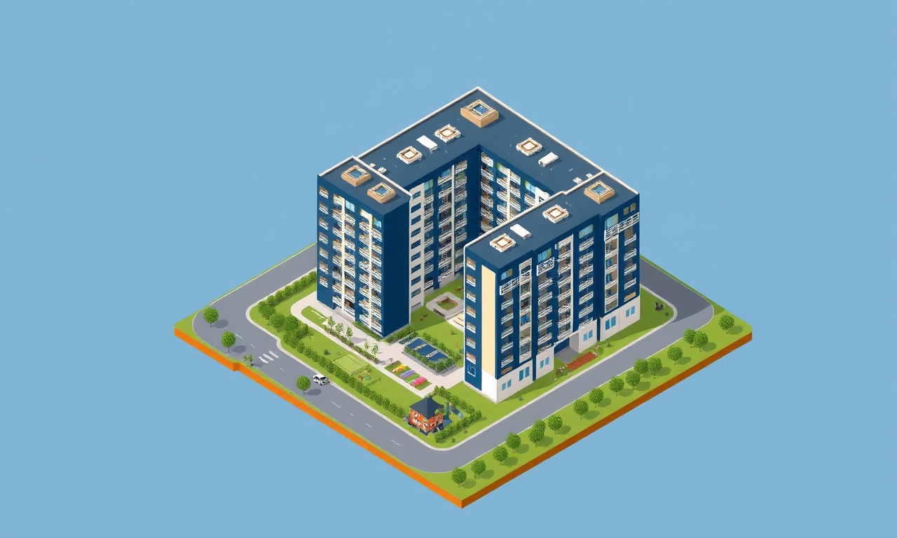 Bolvadin, Afyonkarahisar'da konut sitesi izometrik illüstrasyon — lacivert, altın ve krem renk paleti