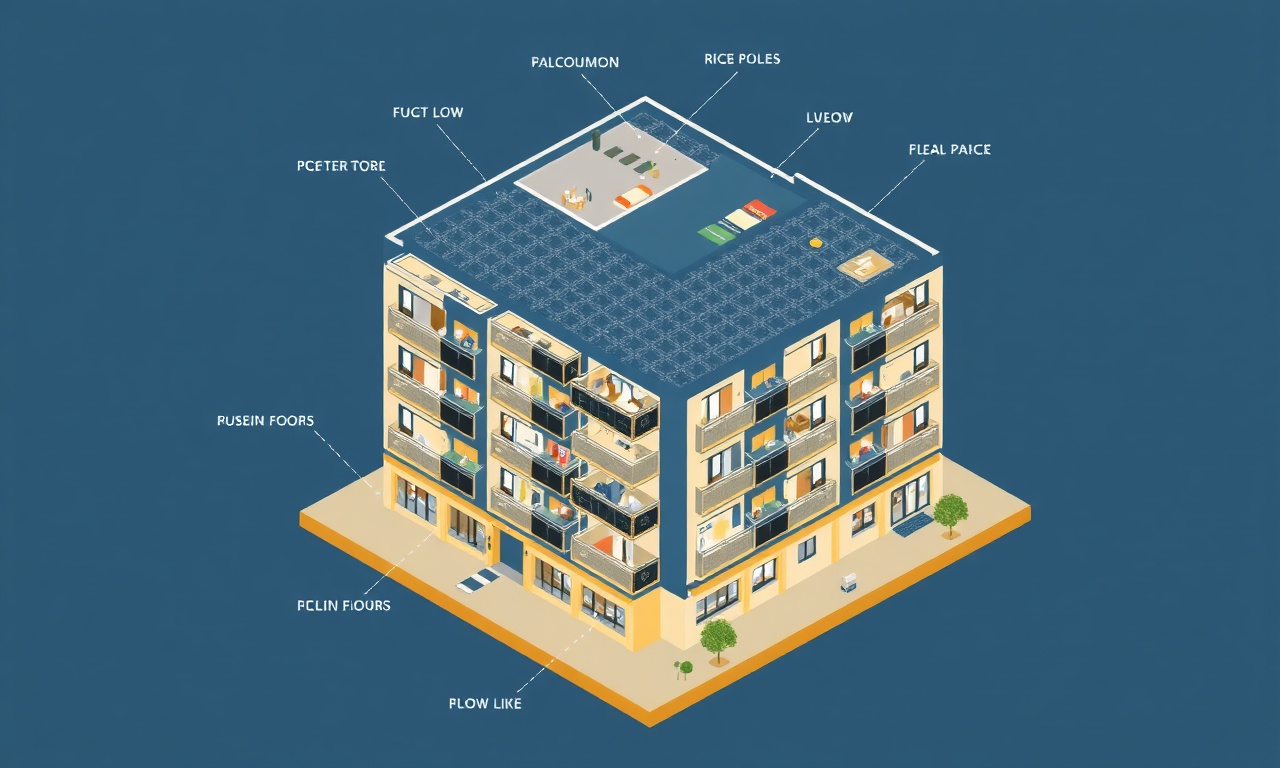Apartman kat ve ortak alan yapısını gösteren izometrik illüstrasyon