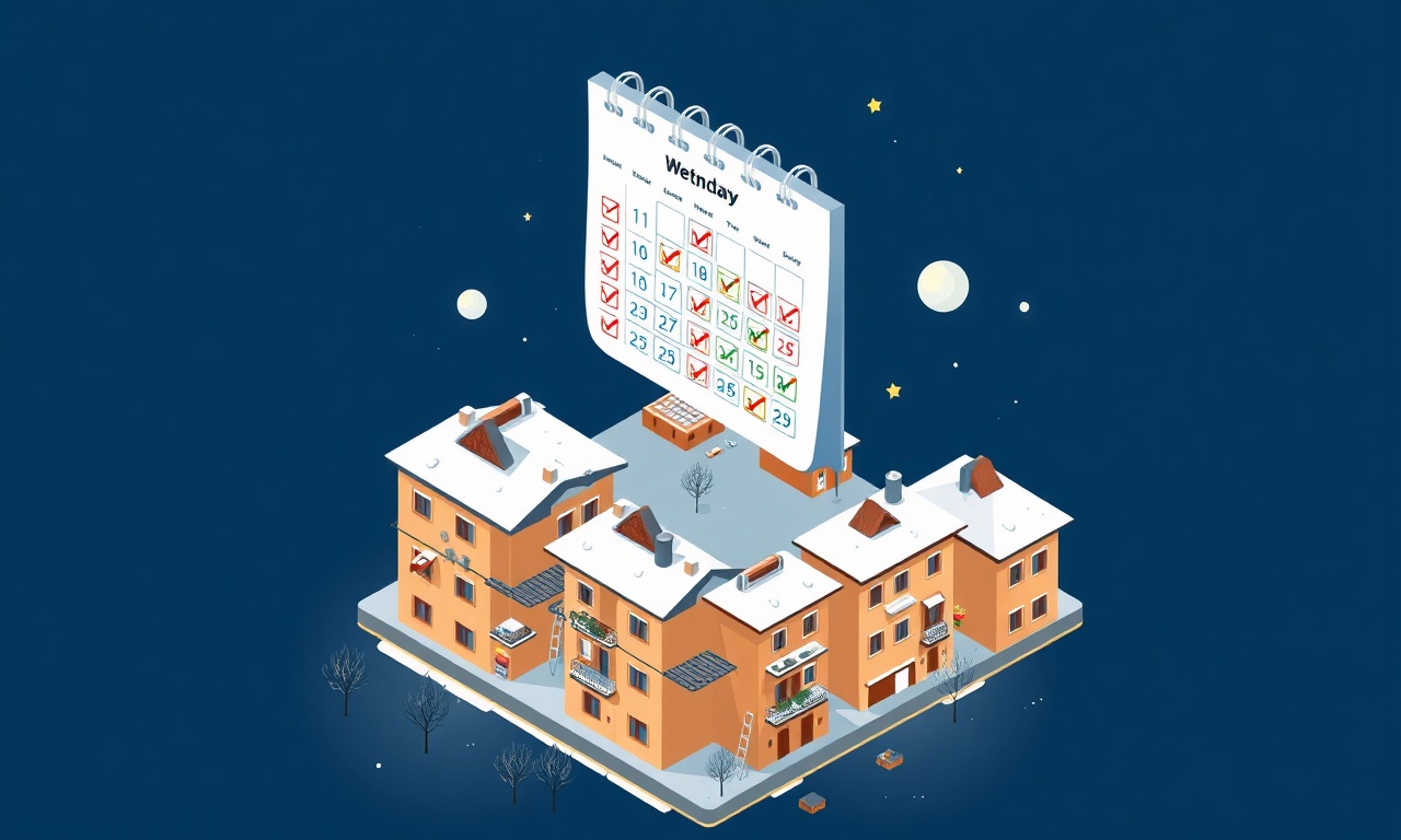 Eleskirt yeni apartman yöneticisi için ilk 30 gün yol haritası — izometrik takvim illüstrasyonu