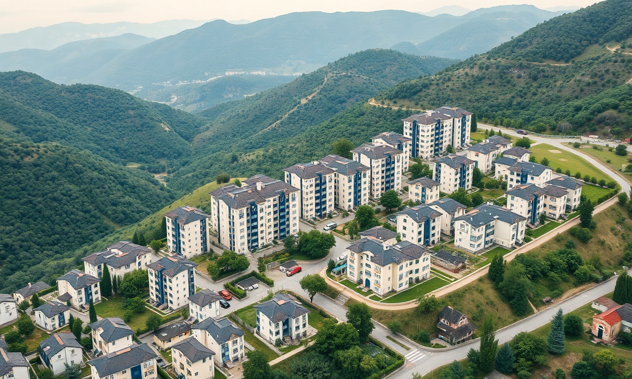 Merzifon ilçesinde apartman ve site binaları, Amasya Karadeniz iklimi yemyeşil arka plan