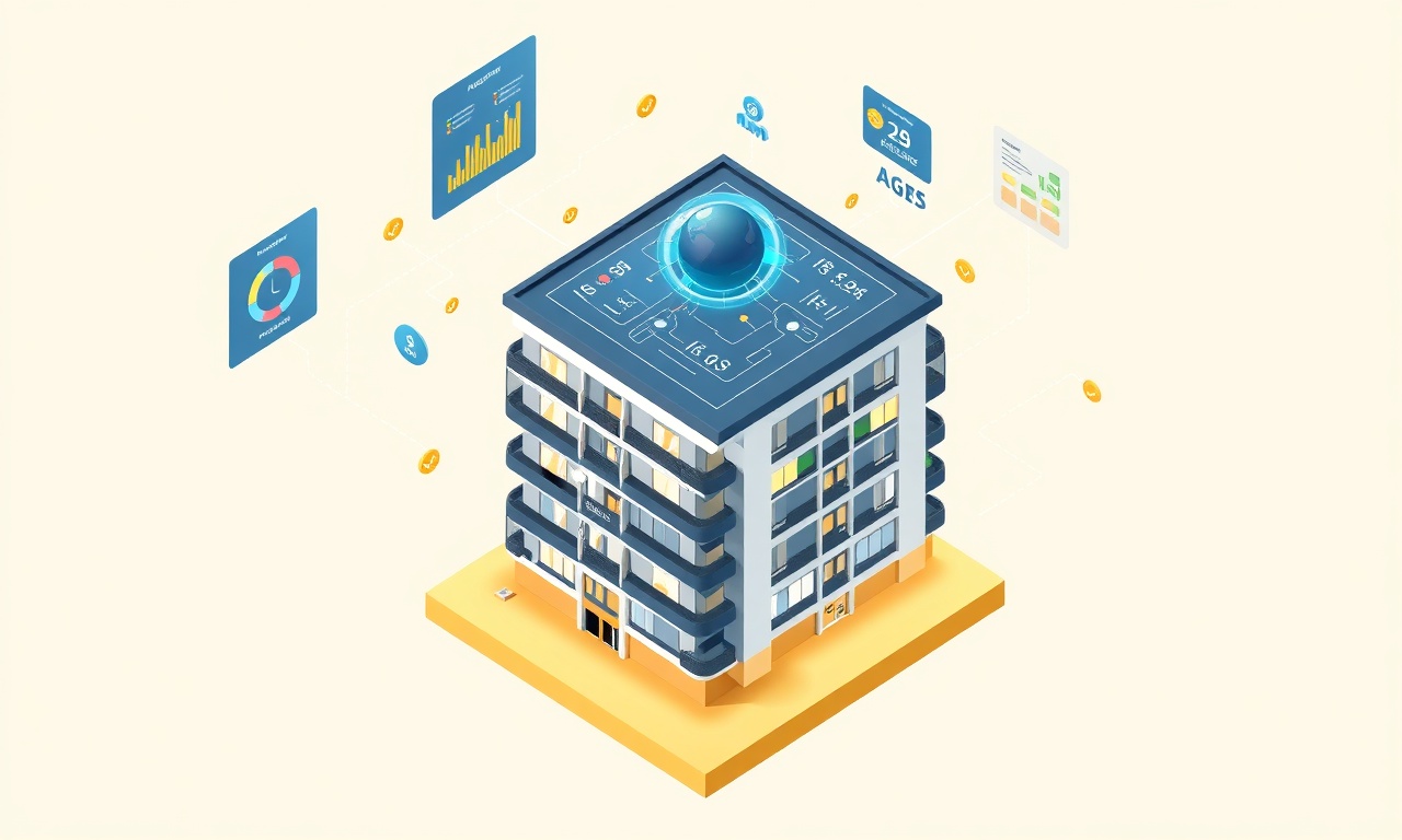 AI destekli apartman yönetim paneli izometrik görseli, onay akışı ve veri akışı simgeleri