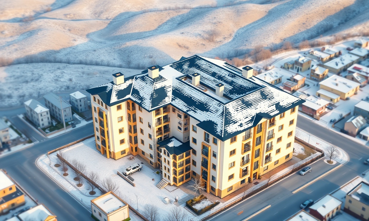 Ayas ilçesinde karasal kış manzarasıyla apartman kompleksi — İç Anadolu konut silueti