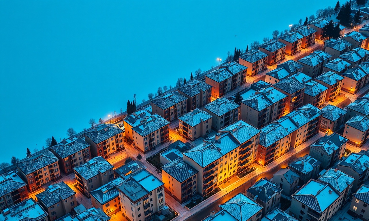 Kecioren ilçesinde kış manzarası, karasal iklimin hüküm sürdüğü apartman blokları, izometrik çizim