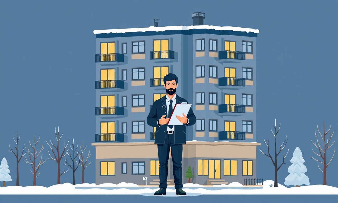 Yeni site yöneticisinin apartman önünde devir teslim sürecini gösteren izometrik illüstrasyon