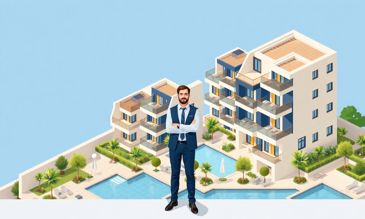 Aksu Antalya'da yeni site yöneticisinin sorumluluklarını gösteren izometrik illüstrasyon