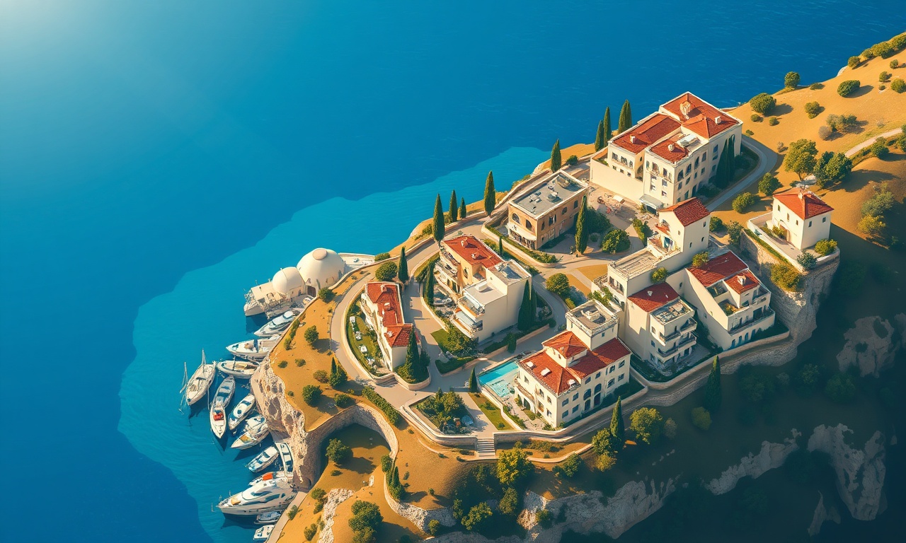 Elmali Antalya site ve apartman yönetimi — Akdeniz konut silueti izometrik illüstrasyon