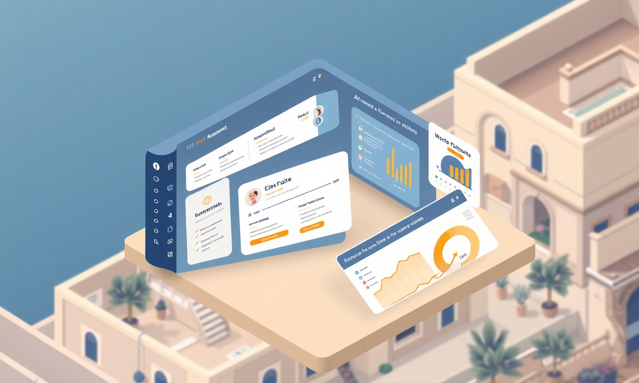 Yapay zeka destekli site yönetim platformunun onay iş akışı ve performans karnesi özelliklerini gösteren izometrik illüstrasyon