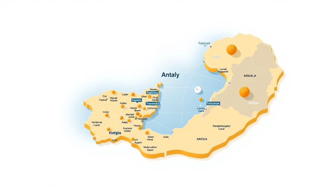 Antalya ilçeleri Kemer çevresi site yönetimi haritası illüstrasyonu