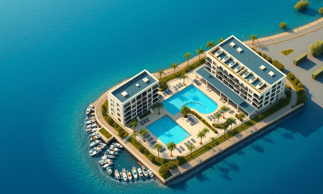 Muratpaşa Antalya'da akdeniz mimarili site kompleksinin izometrik illüstrasyonu