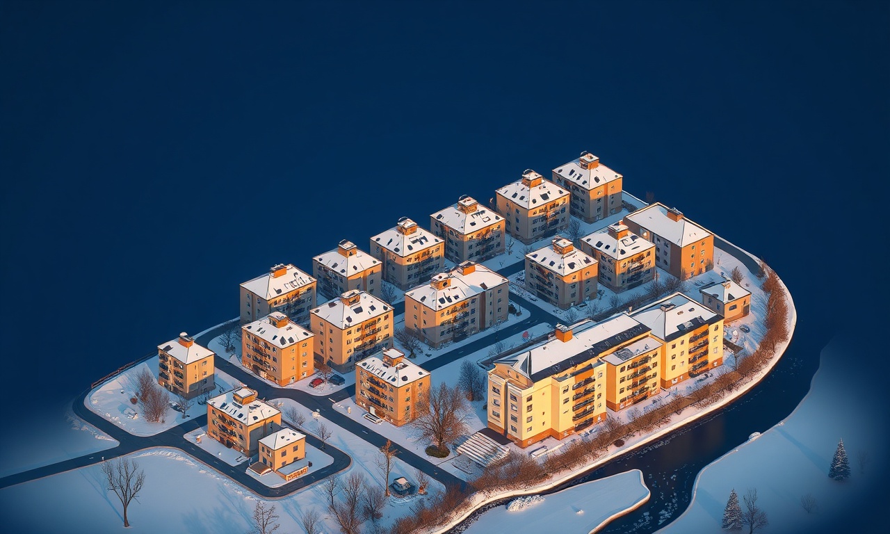 Damal ilçesinde kar altında apartman binaları — Doğu Anadolu konut silueti