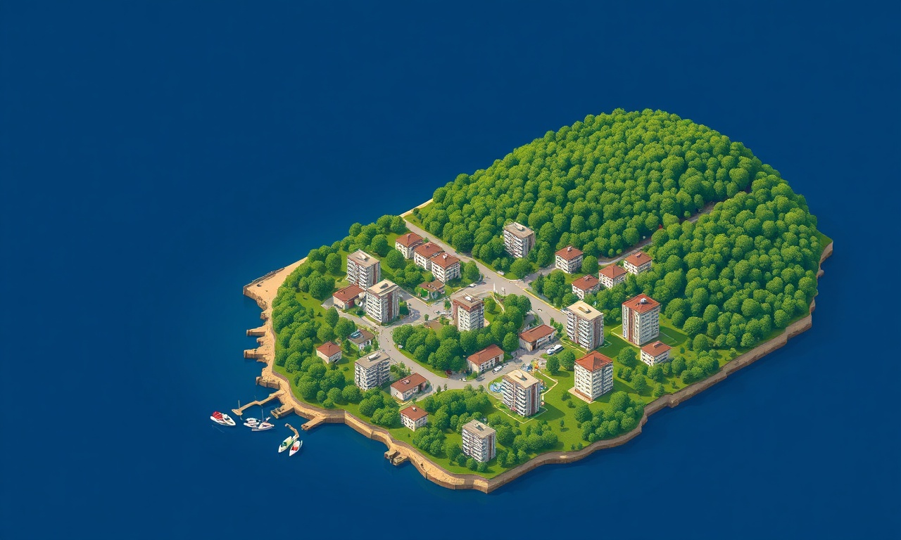Arhavi Artvin sahil kenti silueti, ormanlık yamaçlar ve çok katlı apartmanlar, lacivert altın illüstrasyon
