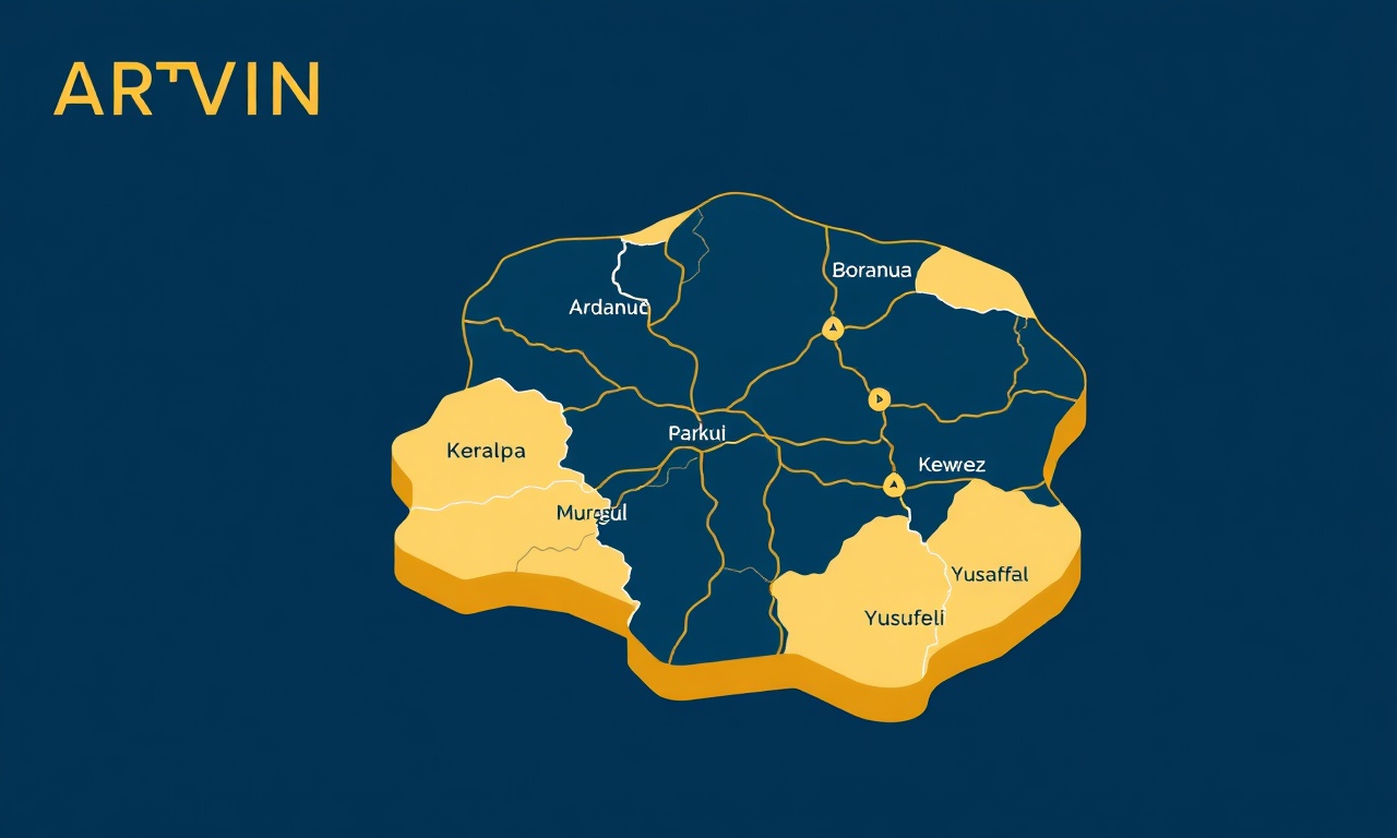 Artvin ili ilçe haritası Arhavi Ardanuc Borcka Hopa Kemalpa Merkez Murgul Savsat Yusufeli, lacivert altın krem illüstrasyon