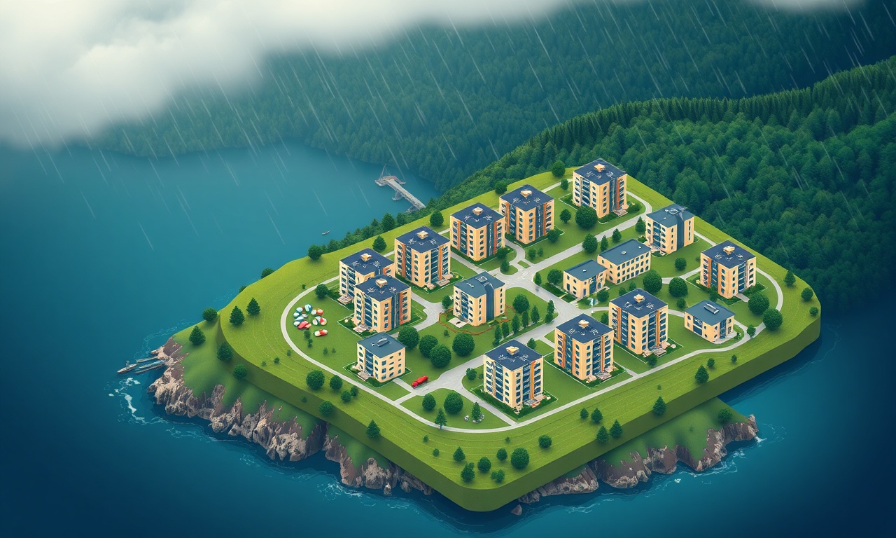 Hopa, Artvin'de Karadeniz kıyısında yağışlı iklimde apartman ve site silüeti