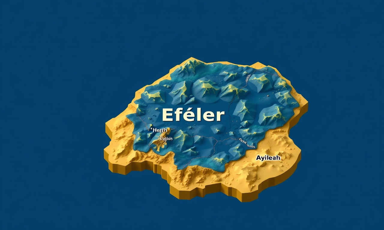 Efeler ve çevresindeki Aydın ilçelerini gösteren izometrik coğrafi harita illüstrasyonu