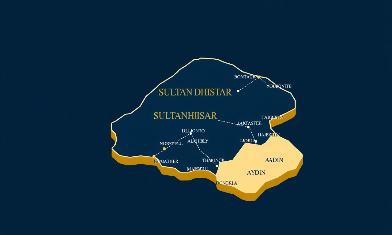 Sultanhisar ve Aydın ilçelerini birbirine bağlayan bölgesel harita illüstrasyonu