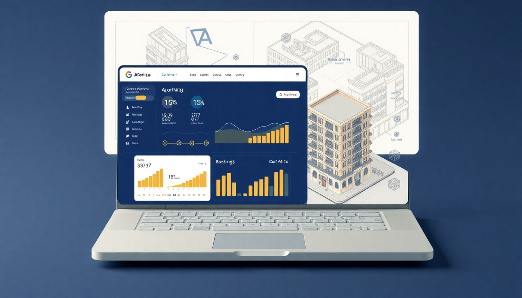 AI destekli site yönetim platformunu gösteren modern teknoloji illüstrasyonu
