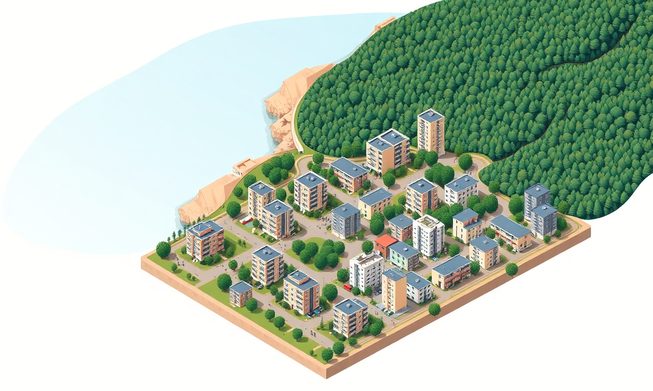 Ulus, Bartın'da konut ve apartman silueti — izometrik illüstrasyon