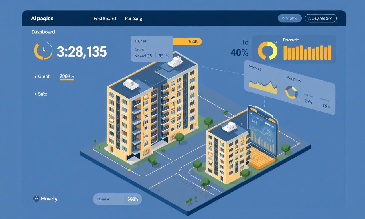 Yapay zeka destekli site yönetim platformunu temsil eden izometrik kontrol paneli illüstrasyonu