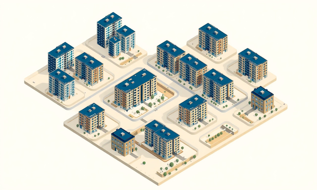 Merkez Bilecik konut dokusu — çok katlı apartman ve site blokları izometrik illüstrasyon